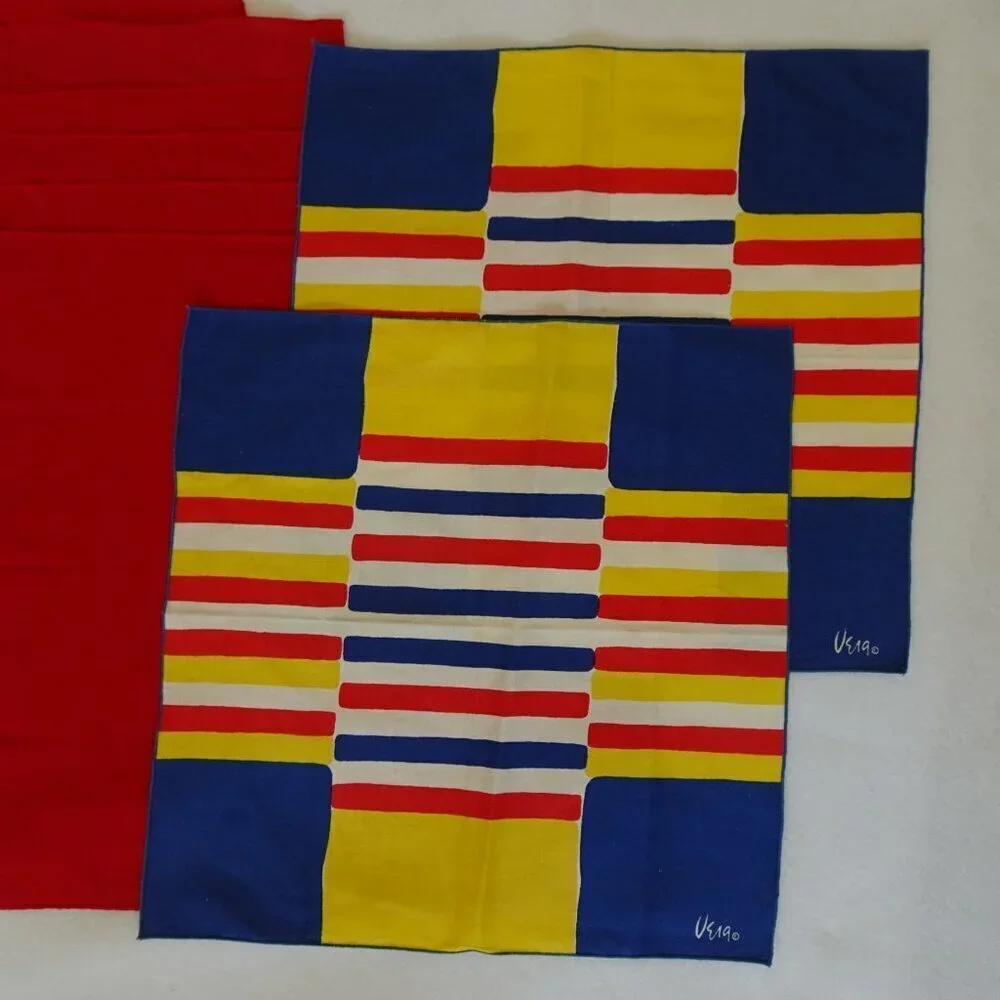 Cloth Napkins Set of 8 Vintage Square Solid Red + Multicolor